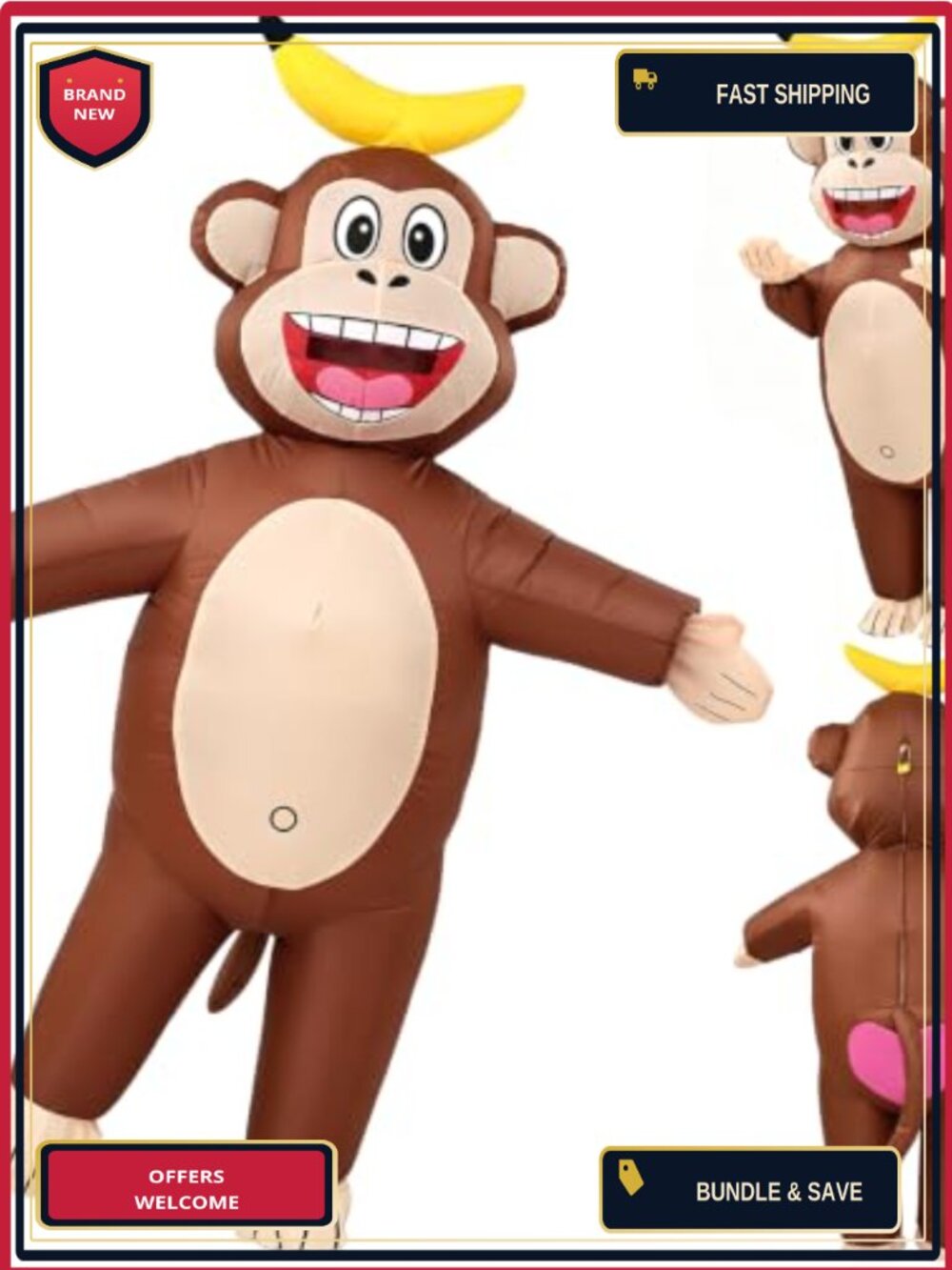 Inflatable Monkey Costume Adult Blow Up Halloween Polyester One Size